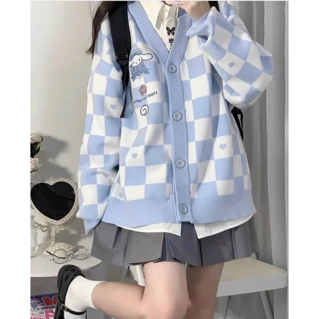 Áo Khoác Cardigan Nữ Dệt Kim Form Rộng Họa Tiết Thêu Thỏ Dễ Thương Phối Khuy Gài Hot Trend XSTT FASHION