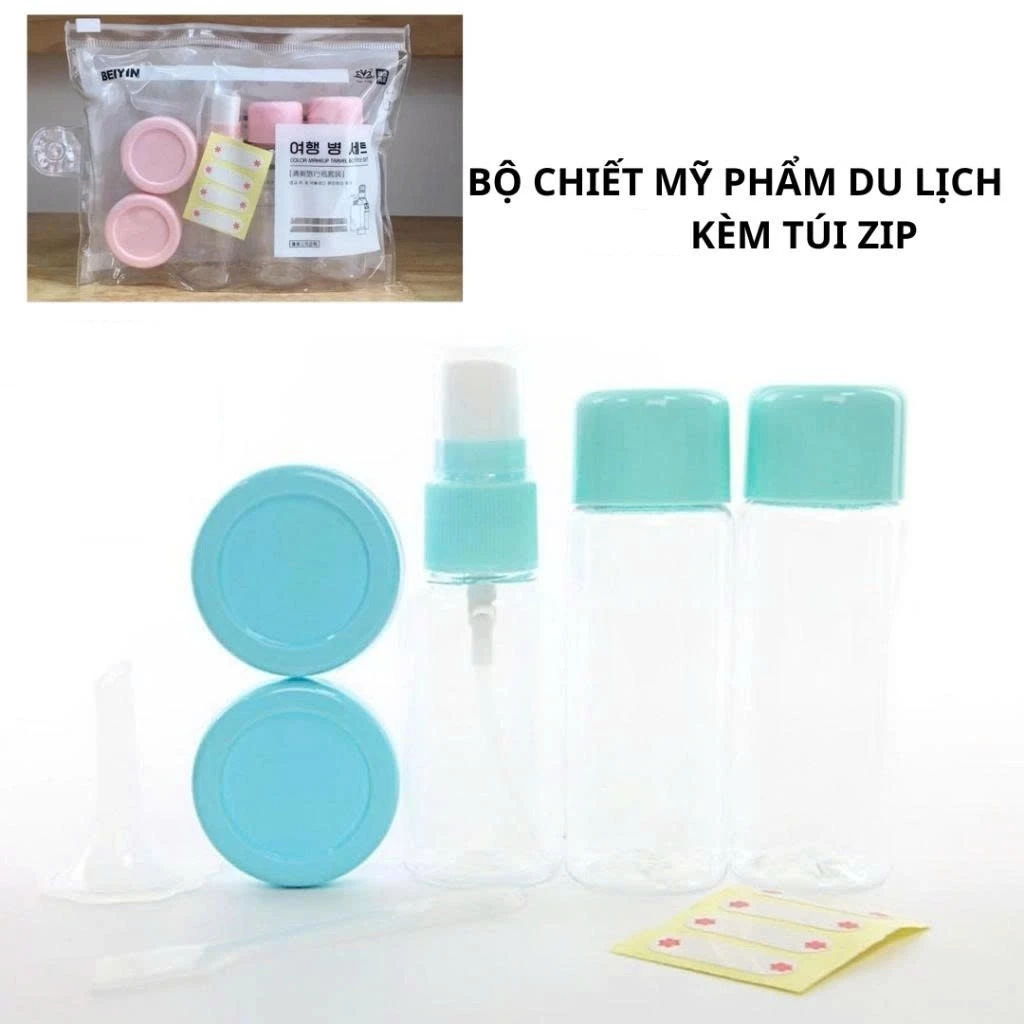 Bộ chiết mỹ phẩm du lịch 7 món tiện lợi tặng kèm túi zip siêu xinh, Combo mang đi biển, đỉ chơi nhỏ gọn dễ dùng