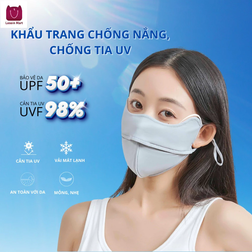 Khẩu trang chống nắng mùa hè bằng lụa băng, khẩu trang thoáng khí, khẩu trang lụa băng thời trang, chống tia UV.