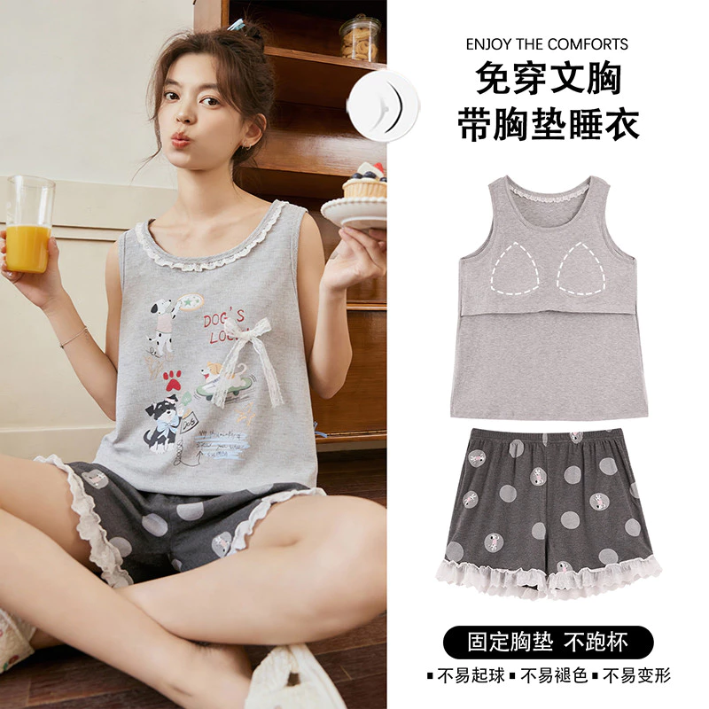 Bộ đồ ngủ nữ modal mỏng không tay, họa tiết hoạt hình dễ thương, phù hợp mặc ở nhà mùa hè
