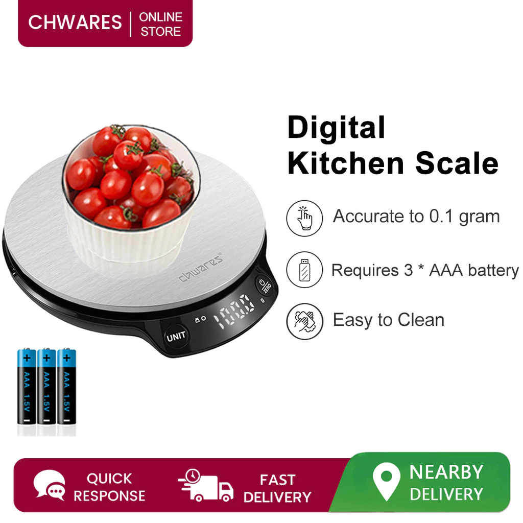 CHWARES của Camry 5kg / 0,1g Cân nhà bếp kỹ thuật số cao cấp (EK3312) dành cho cân thực phẩm và gram nướng & nấu ăn bằng thép không gỉ Cân trọng lượng thực phẩm có màn hình LED