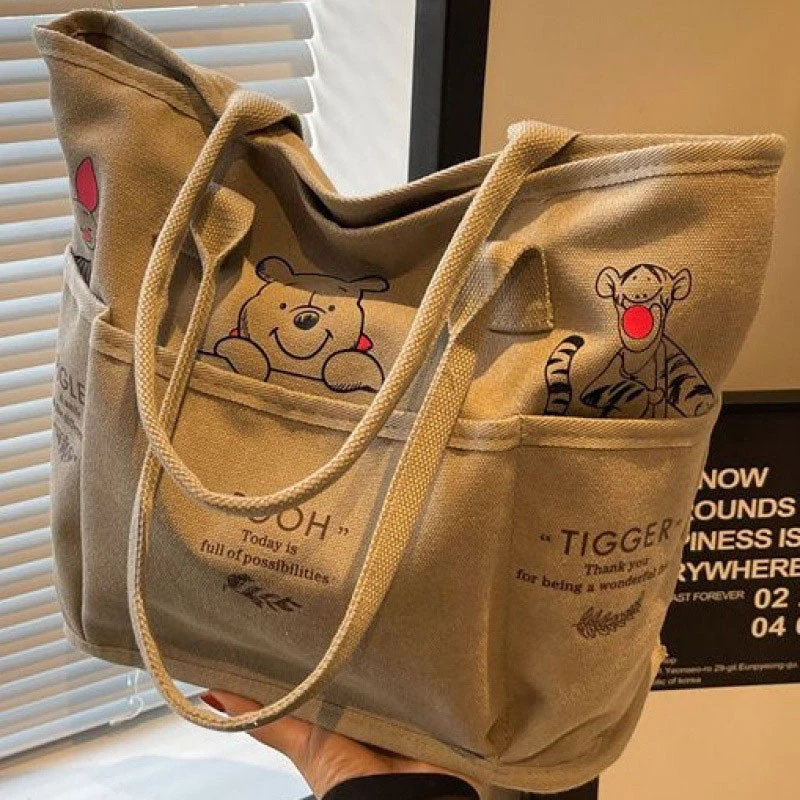 Túi đeo vai nữ hoạt hình dễ thương Winnie the Pooh túi tote vải dung tích lớn