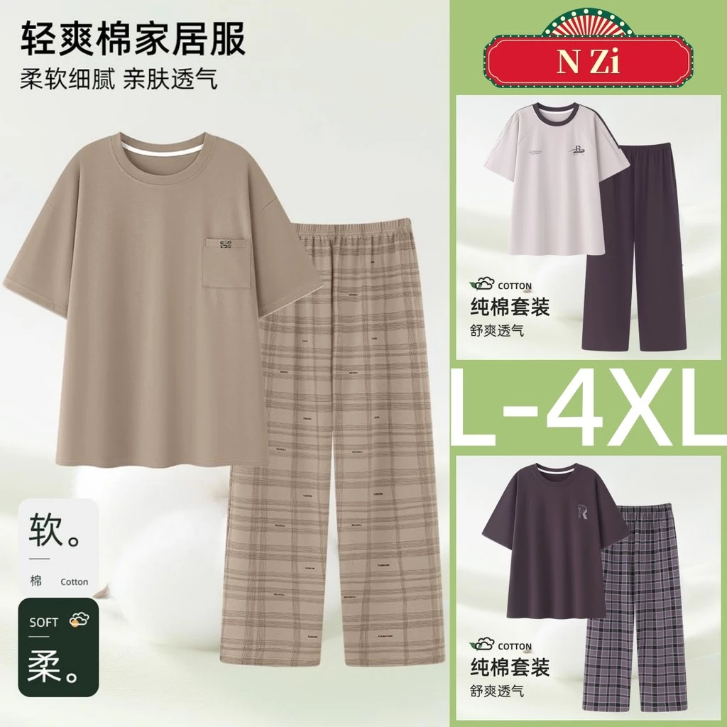 Bộ Đồ Ngủ Nam Cotton Mùa Hè Tay Ngắn Phù Hợp Mặc Nhà Size L-4XL
