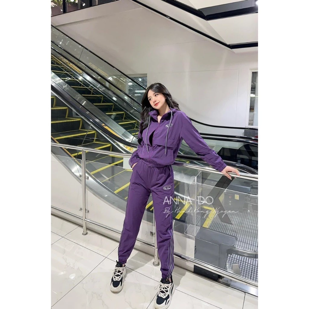 Set Đồ Bộ Thể Thao Nữ Có Nón Phối Khóa Kéo Thêu Chữ D Phối Tay Quần 2 Sọc 38-60kg XSTT FASHION