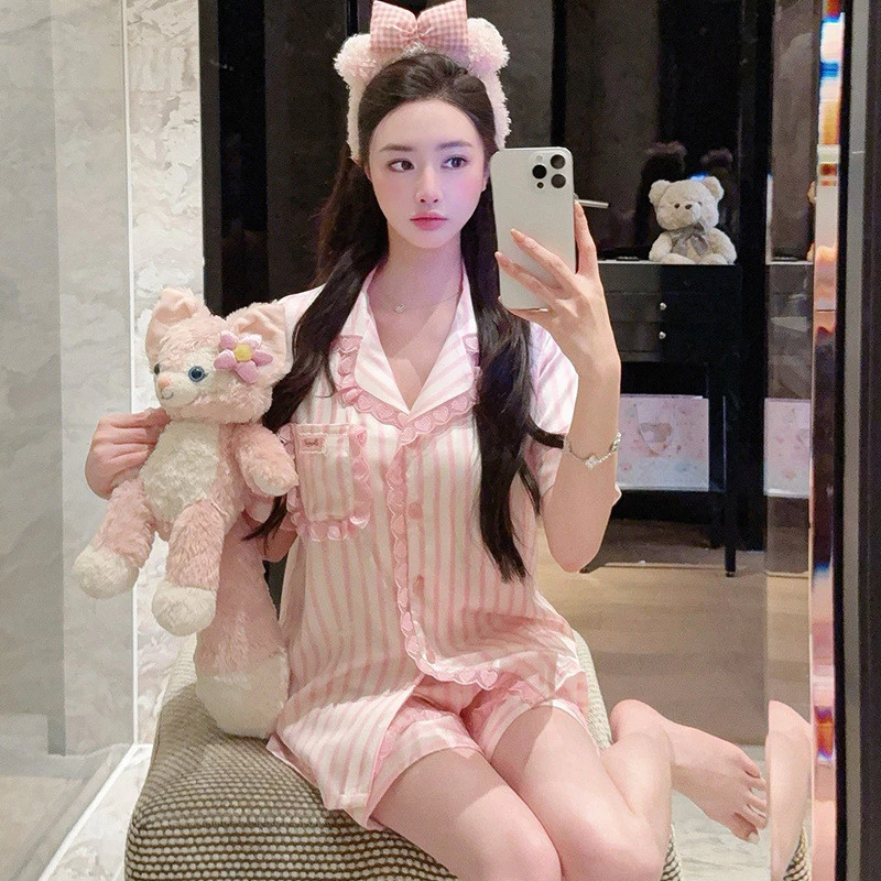 Sản phẩm mới mùa hè: bộ đồ ngủ lụa băng dành cho nữ, quần đùi tay ngắn, bộ đồ mặc nhà