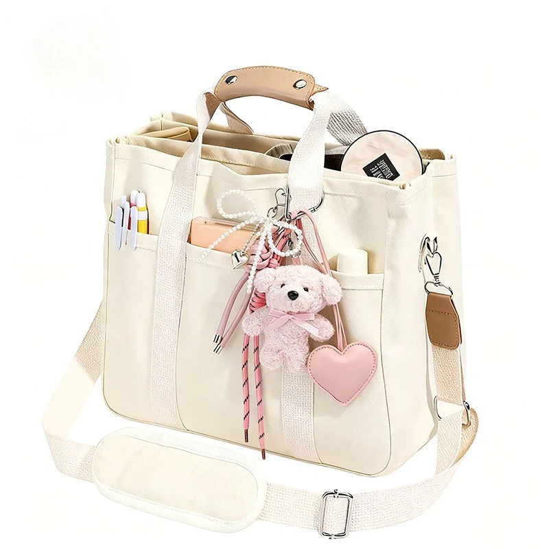 （🔥Treo túi）Túi Vải Canvas Tote Đeo Chéo Nữ, Túi Tote Bag Cỡ Lớn Dễ Phối, Túi Nhiều Ngăn Thông Minh