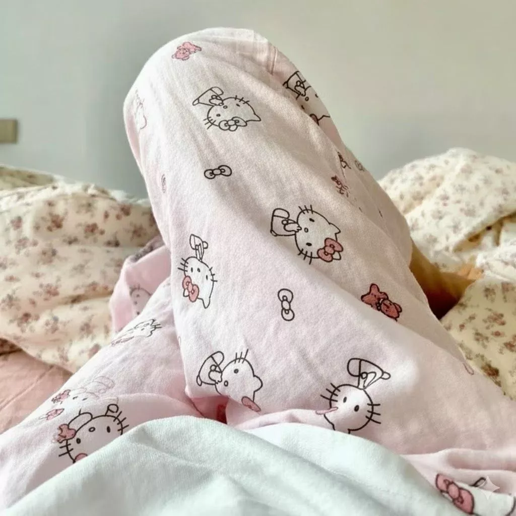 Quần Dài Hoạt Hình Đũi Hàn Dễ Thương ,Quần Dài Mặc Nhà Họa Tiết Siêu Cute Ống Rộng Form Suông Phong Cách Hàn Quốc