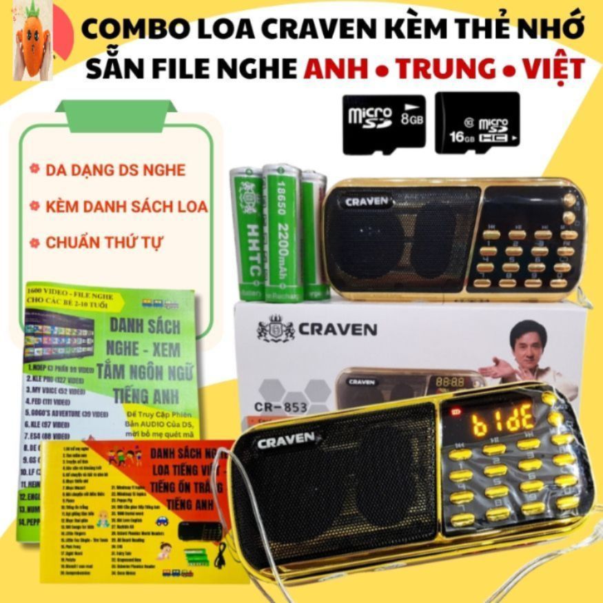 Combo Loa Đài Craven 3 Pin Thẻ Nhớ 8G Usb FM Máy Nghe Nhạc Mini Tắm Ngôn Ngữ…