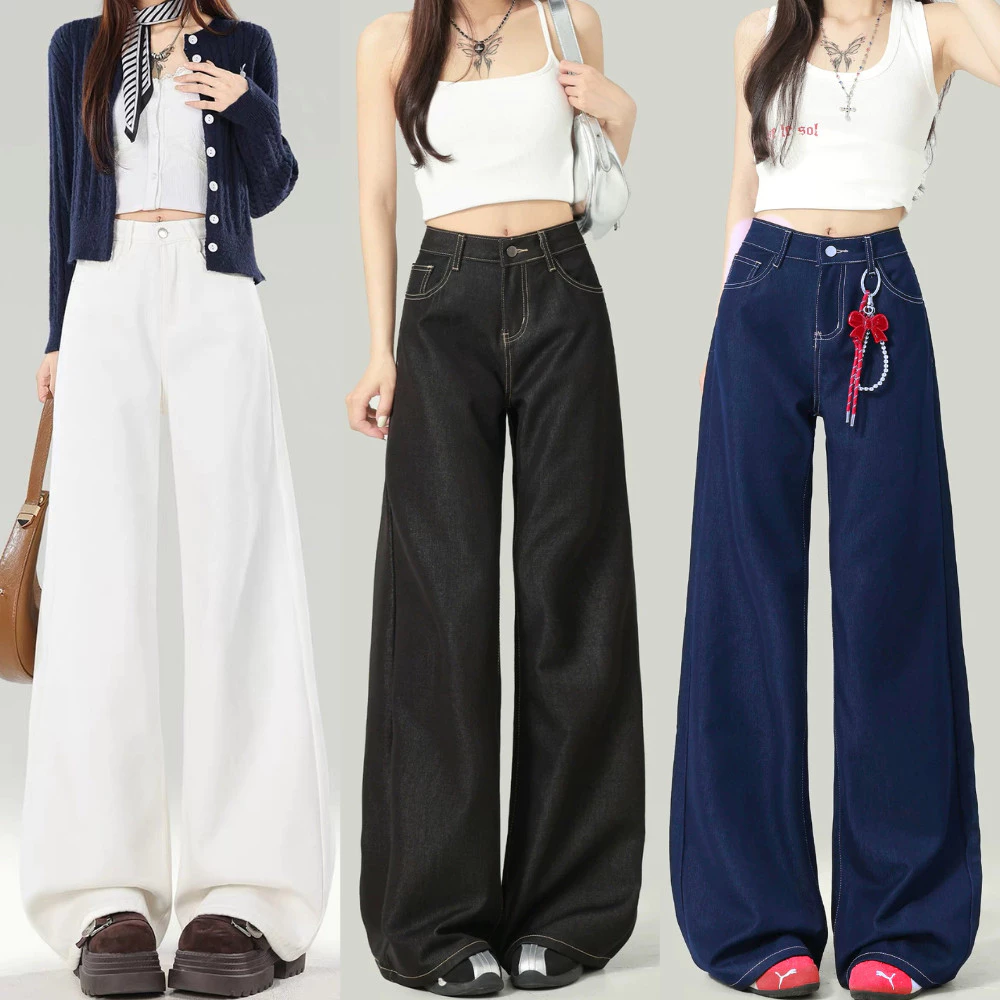 Quần jean Ống Suông rộng Chỉ Nổi  Lưng Cao tôn dáng đủ size, quần bò ống suông lưng cao vibe thu đông_ỐNG 28CM