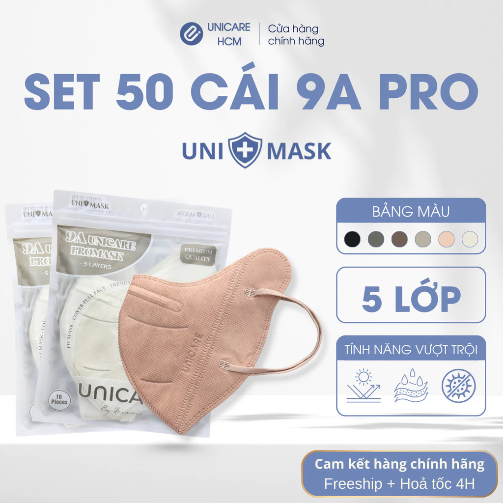 UNICARE Set 50 Cái Khẩu Trang 9A ProMask Thiết Kế Che Kín Mặt, 5 Lớp Chống Nắng Tối Đa, Bảo Vệ Sức Khoẻ, Hàng Chính Hãng