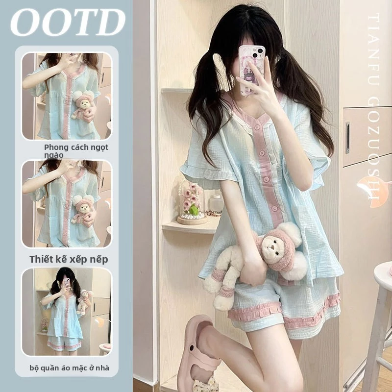 bộ đồ ngủ mùa hè nữ phong cách Hàn Quốc, bộ