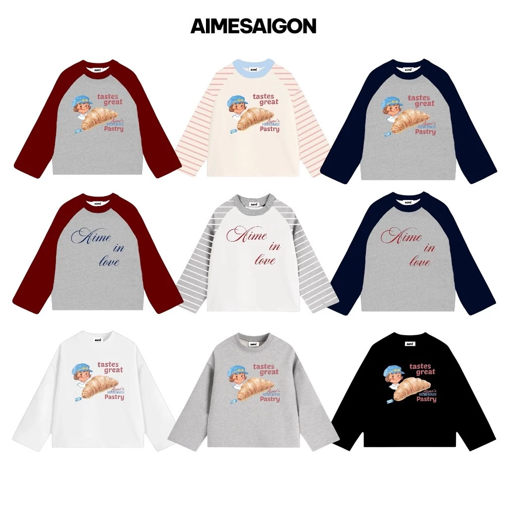 [Ver6] Áo Thun Tay Dài Raglan Cotton Long Sleeve Sọc Boxy AIMÉ Form Rộng Cổ Tròn Unisex Nam Nữ Basic Áo Mùa Hè - ATDRL06