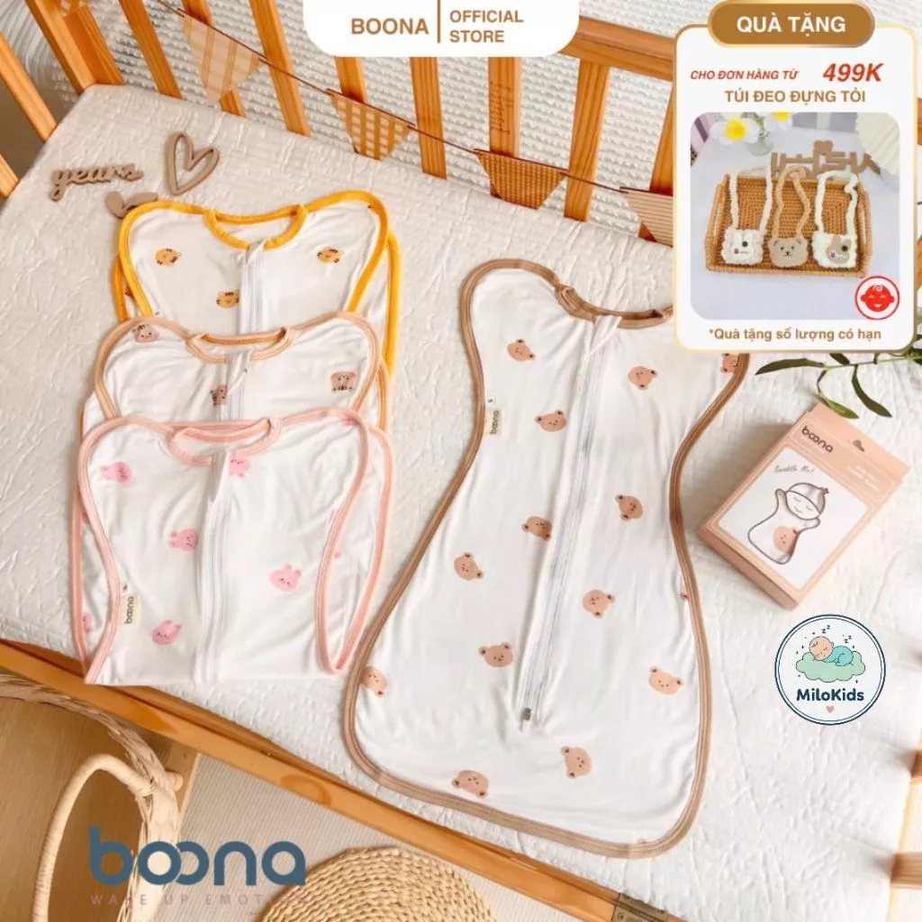 Nhộng chũn cho bé sơ sinh Boona, Manny co giãn 4 chiều giúp bé ngủ ngon, chống giật mình