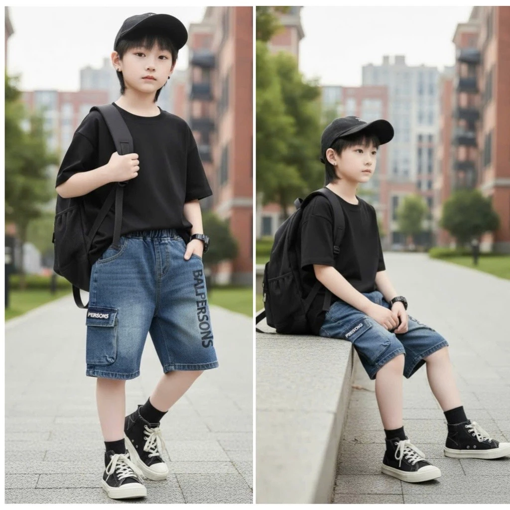 (15-50kg) Quần bò jean ngố, lửng chất mềm co giãn cho bé trai cho bé trai đi học đi chơi-Shopgiaytui388