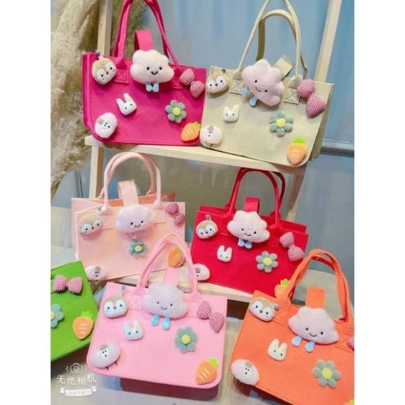 Túi Xách Tote Hình Đám Mây t2🍀FREESHIP🍀Túi vải nỉ xốp đứng dáng fom siêu nhẹ kèm họa tiết hoạt hình mẹ và bé đều dùn