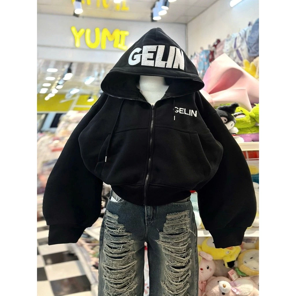 ÁO KHOÁC HOODIE NỈ NỮ CROPTOP CÓ NÓN THÊU CELI CÓ TÚI TRONG XSTT FASHION