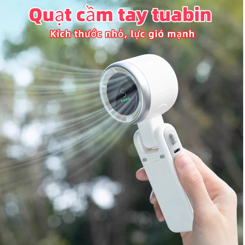 Quạt mini cầm tay sạc điện, màn hình LED hiển thị pin, 5 cấp độ gió, luồng gió tuabin siêu mạnh.
