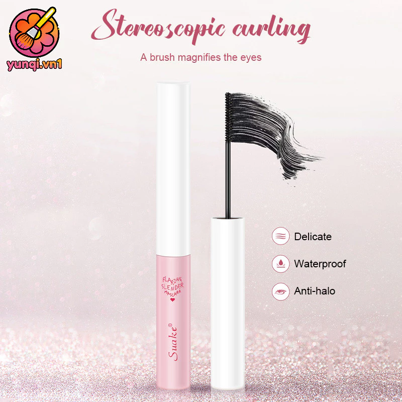 【yunqi】Mascara siêu mảnh chống thấm nước chống mồ hôi không lem lâu trôi tạo độ cong cho đầu cọ mỏng. đầu cọ nhỏ