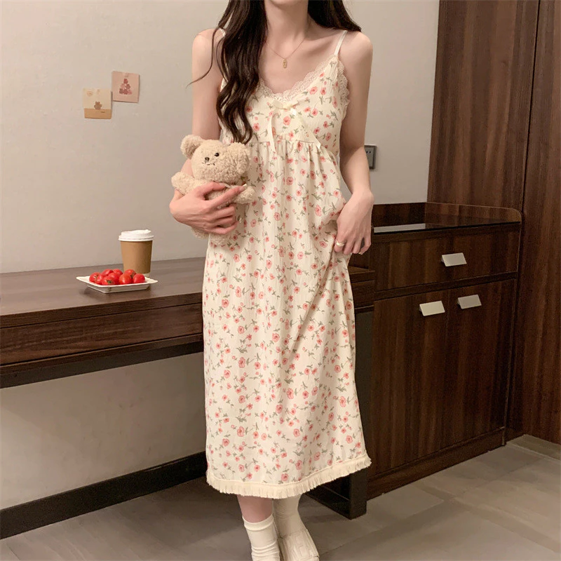 Đồ ngủ nữ mùa hè xuyên biên giới có đệm ngực, áo ngủ cotton mềm mại, áo khoác ngoài mỏng mùa hè cho nữ, đồ mặc nhà.2