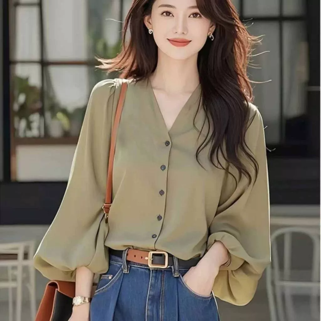 Áo sơ mi nữ phong cách Pháp dài tay thoáng mát mùa hè