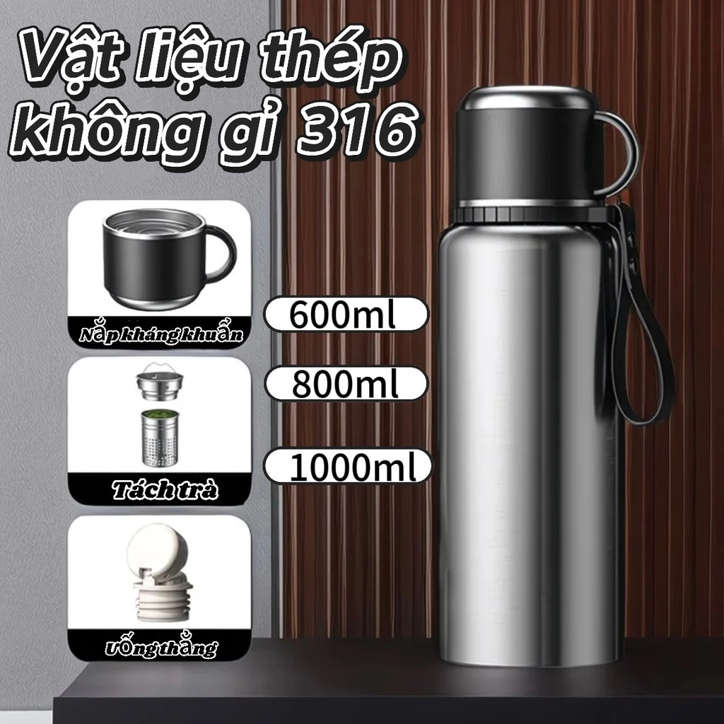 316 vật liệu thép không gỉ cách nhiệt cốc chống rò rỉ nước chống gỉ công suất tùy chọn 600ml/800ml/1000ml
