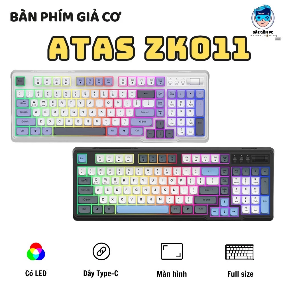 Bàn phím giả cơ ZK011 Full size - LED Viền - Dây type-C - Có led - Bấm êm - Kết nối mọi thiết bị
