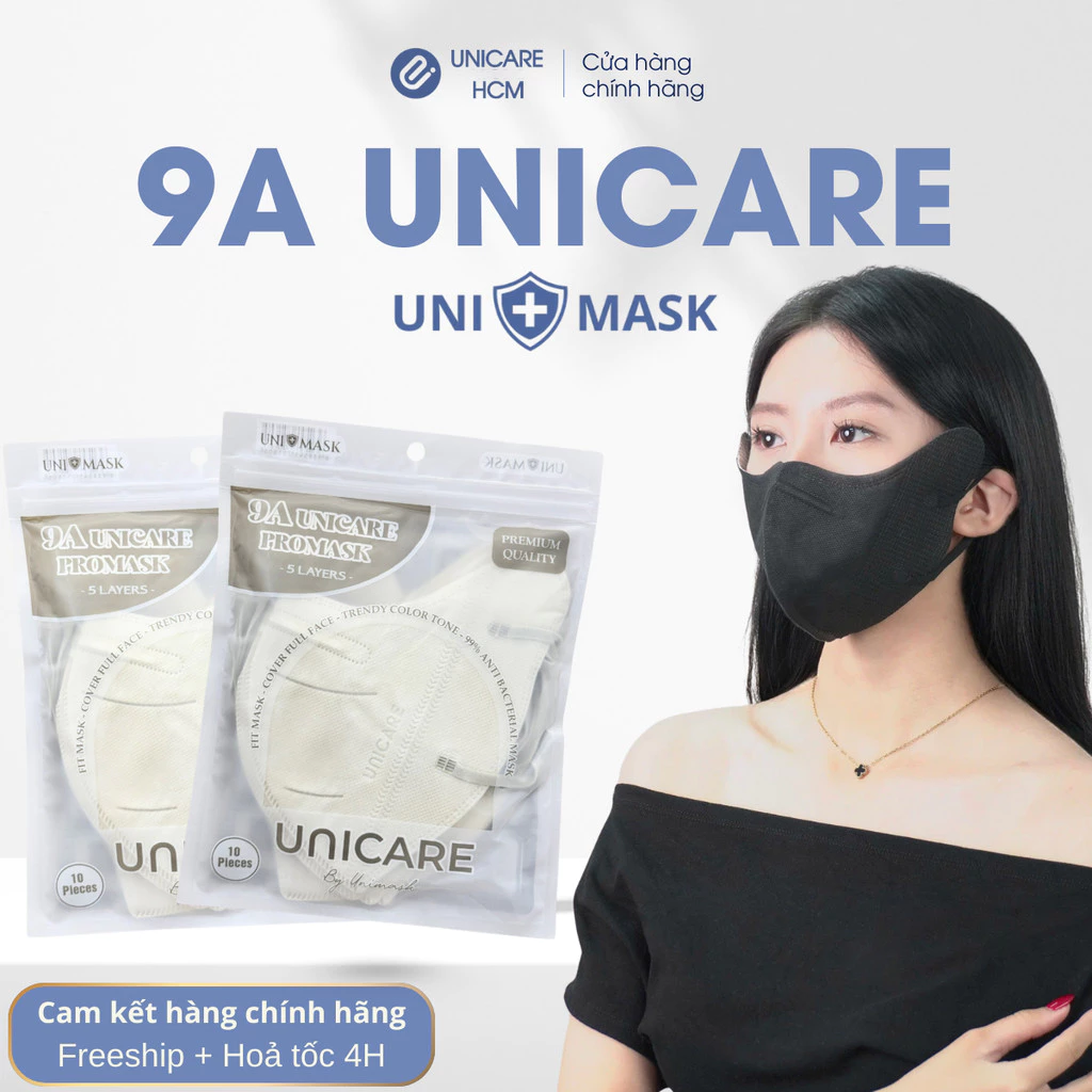 [Combo 150 cái] Khẩu trang 9A UniMask chính hãng cao cấp, che kín mặt, chống UV