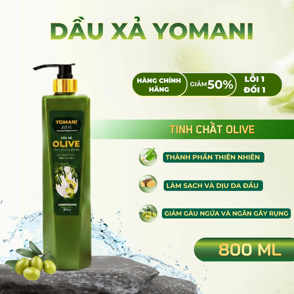 Dầu Xả Yomani Tinh Chất Olive Cao Cấp 800ml- Phục Hồi Hư Tổn Tóc Khô Sơ, An Toàn Lành Tính