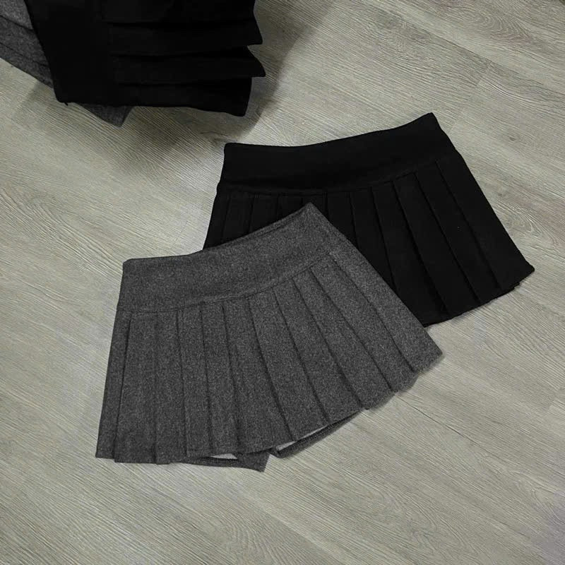Chân váy xếp ly dáng ngắn kiểu dáng trơn basic thiết kế lưng cao tôn dáng chất liệu dạ dày dặn có quần lót trong