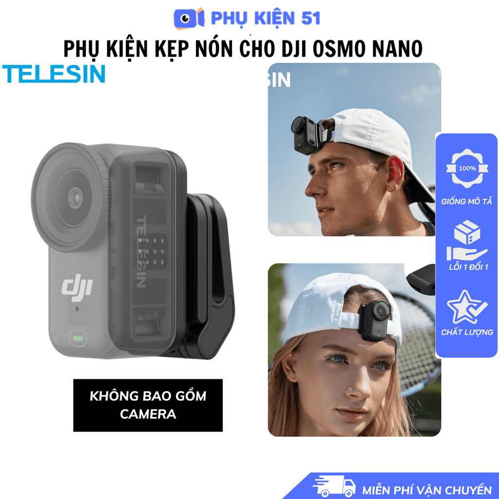 Đế nam châm Telesin kẹp nón DJI Nano xoay 360 độ kẹp chặt chắc chắn