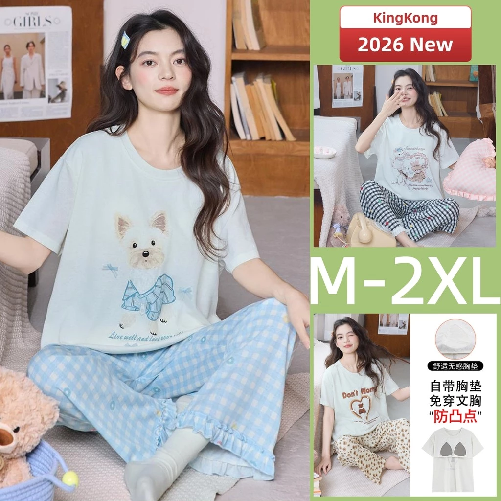 Bộ Đồ Ngủ Nữ Cotton, Tay Ngắn Kẻ Sọc Dễ Thương, Thích Hợp Mặc Nhà Mùa Hè