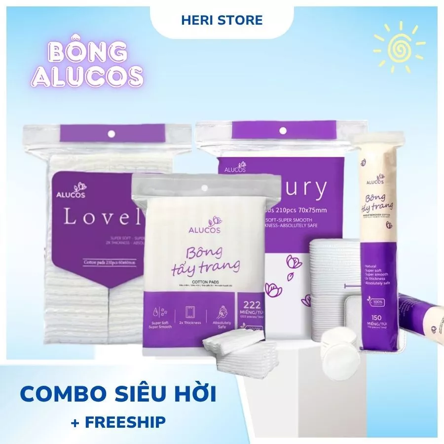 [Chính hãng] [Giá hủy diệt] Bông Tẩy Trang Alucos Lovely, Luxury... (150, 222, 210 miếng) Heri Skin