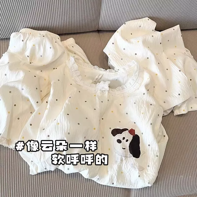 Bộ đồ ngủ ba mảnh hoạt hình dành cho nữ, thích hợp cho mùa hè, có đệm ngực, tay ngắn, quần ngắn và quần dài - Order