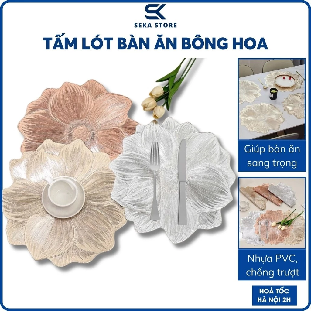 Tấm Lót Bàn Ăn, Bình Hoa Sang Trọng Chất Liệu PVC Phong Cách Châu Âu 38cm