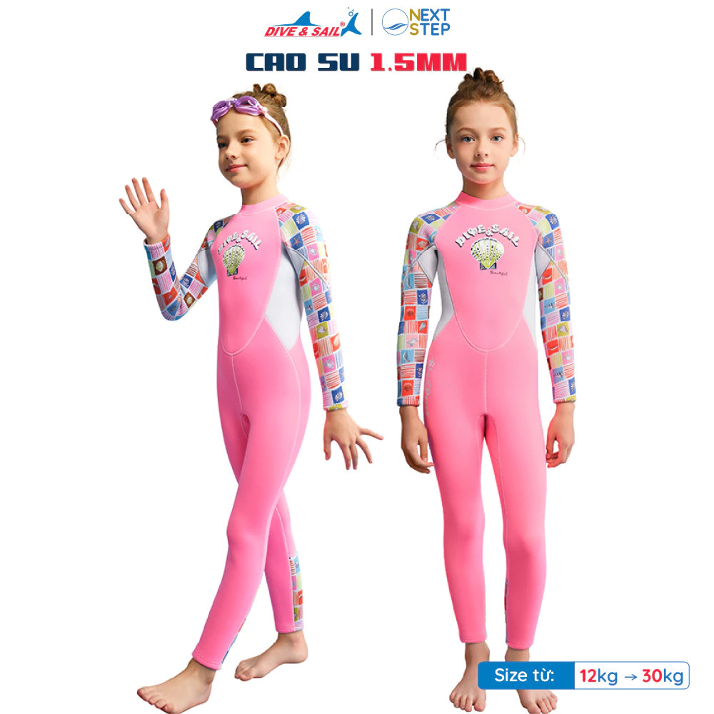 Đồ bơi giữ nhiệt bé gái Dive and Sail size 12-30kg chất liệu cao su 1.5mm mềm mại dễ mặc hơn