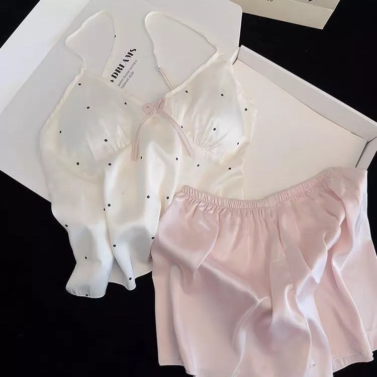Bộ đồ ngủ lụa băng mùa hè gợi cảm, có đệm ngực, hương sữa mới, đồ mặc nhà ngọt ngào, thuần khiết và đáng yêu - Order
