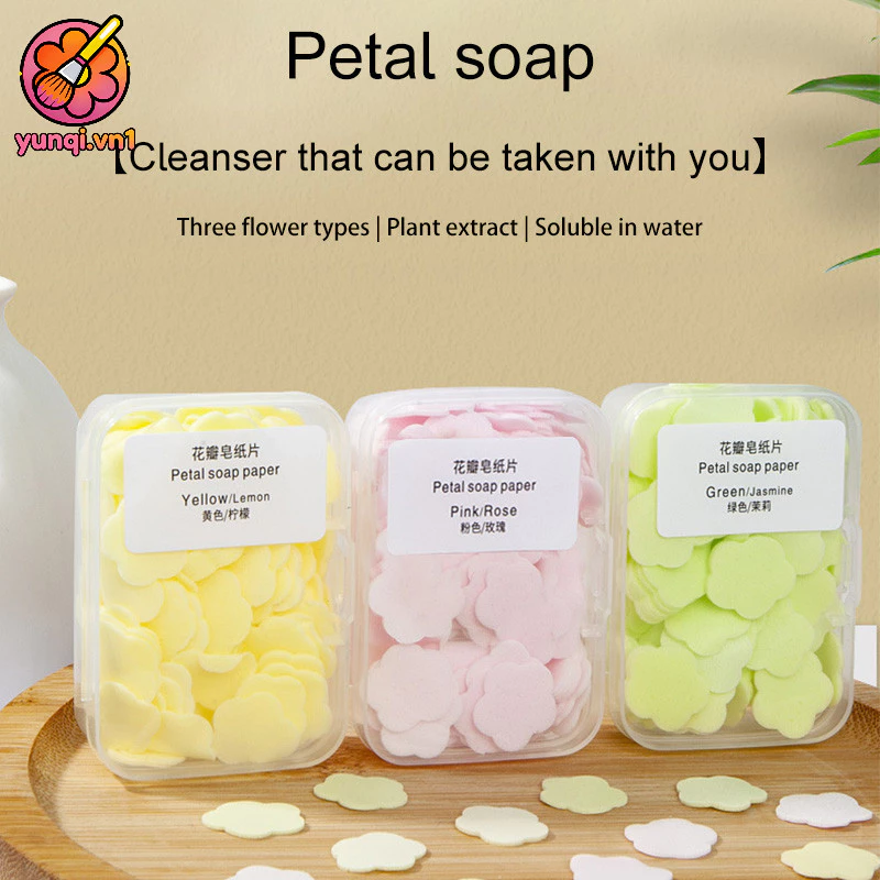 🎀yunqi🎀Bộ 100 Miếng Xà Phòng Giấy Hình Cánh Hoa Mini Dùng Một Lần