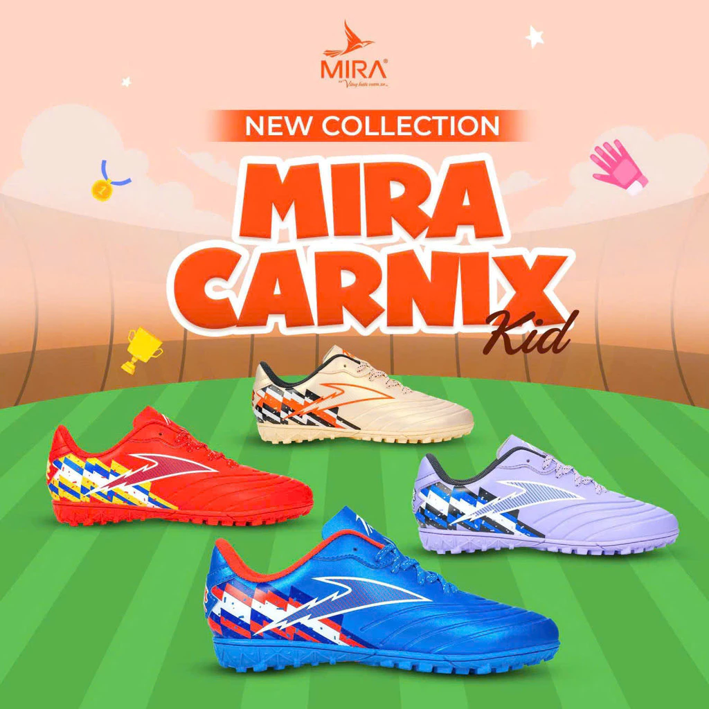 Giày bóng đá trẻ em MIRA CARNIX dùng cho sân cỏ nhân tạo giao hỏa tốc kèm tất tặng