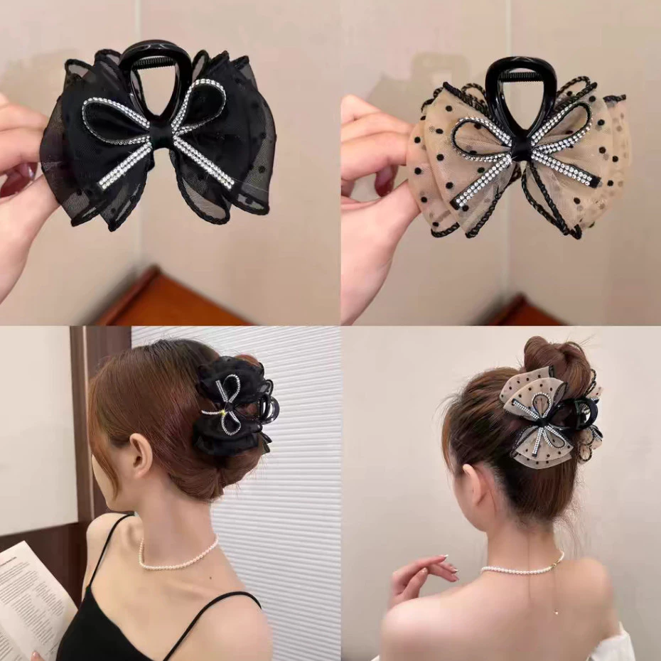 Kẹp nơ bong bóng kiểu Pháp dành cho mặt sau đầu nữ, kẹp cá mập để lộ khối lượng tóc, khí chất mũ nón, kẹp tóc nửa dây bu