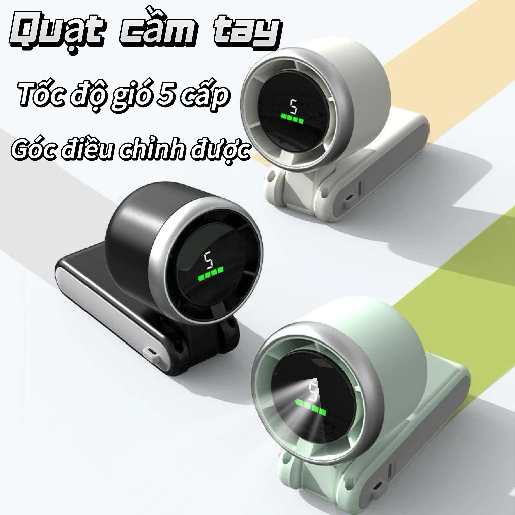 Quạt Mini cầm tay Màn hình LED Điều chỉnh tốc độ 5 bánh răng Di động Có thể sạc lại
