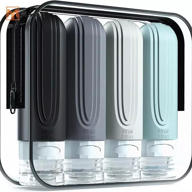 [Mar-T] 90ml / bộ Chai mỹ phẩm du lịch bằng silicon Hộp bóp rỗng Chai có thể đổ lại chống rò rỉ cho dầu gội Dầu xả Lotion
