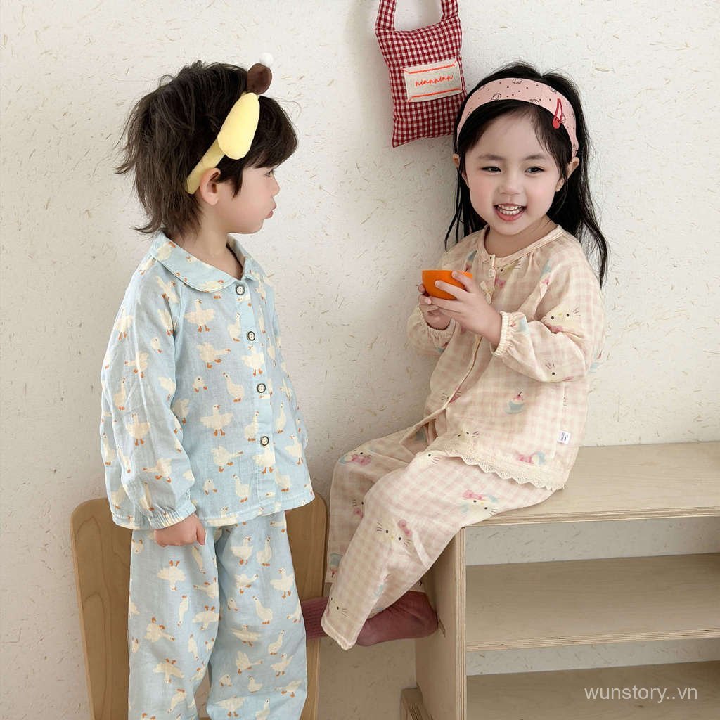 ✨JoyKids✨ 80-170 Bộ đồ ngủ gia đình vải cotton kép mềm mại dành cho bé trai bé gái và người lớn thoáng mát