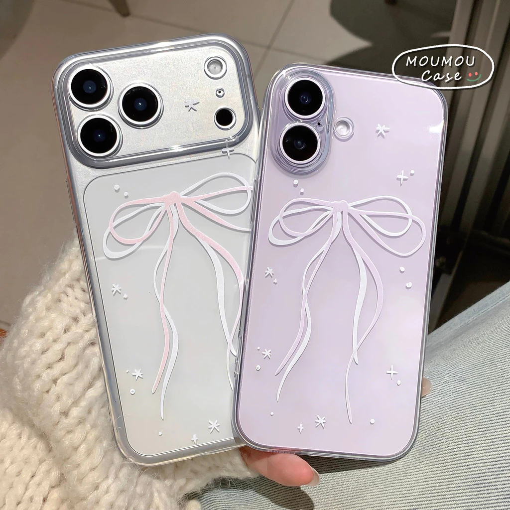 Ốp Lưng Cho IPhone 16 11 15 17 13 14 12 Pro Max 17AIR 16 15 7 8 14 Plus X XR Max Bìa mềm trong suốt có nơ ngọt ngào