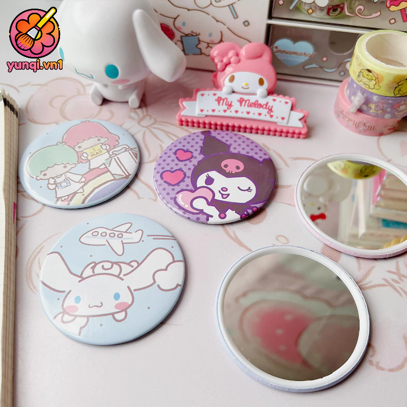 【yunqi】Gương nhỏ hình trái tim Melody Girl Gương cầm tay hoạt hình Sanrio Gương tròn nhỏ sáng tạo