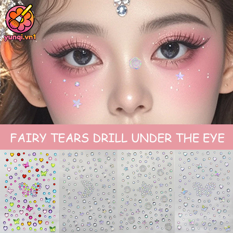 【yunqi】Hình dán mắt hình yêu tinh giọt nước mắt kim cương phụ kiện chụp ảnh đá quý lấp lánh Giáng sinh hình dán mặt.