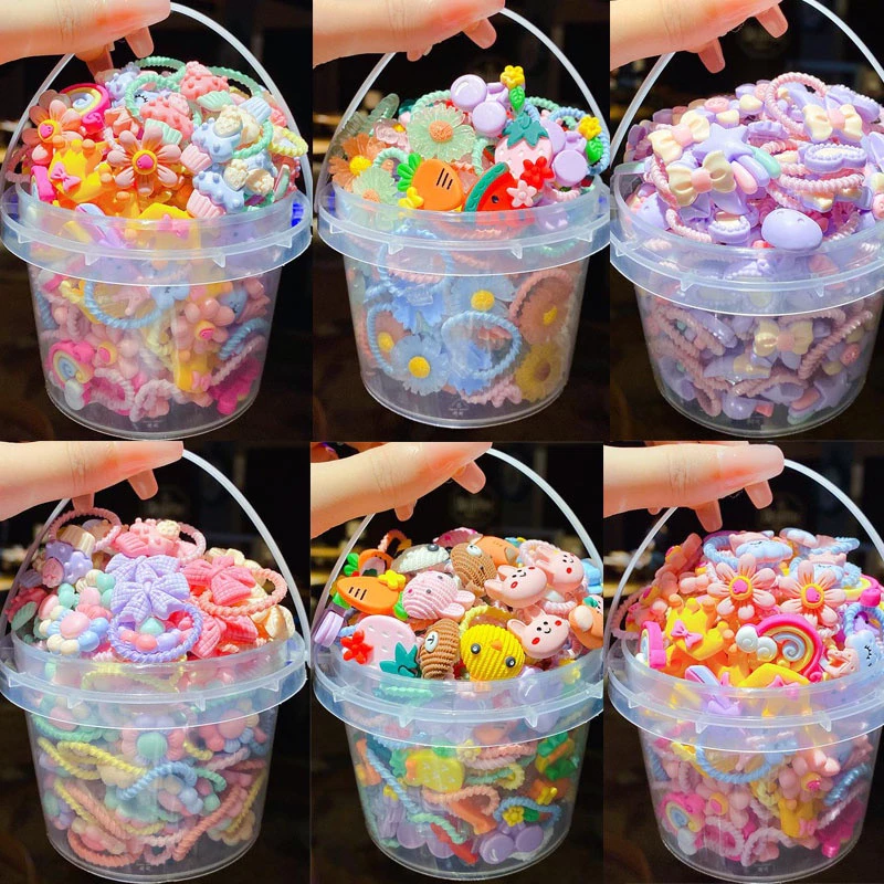 Set 50 Dây Thun Cột Tóc Nhiều Màu Họa Tiết Hoa,Xô chun cột tóc Hình Thú Hoạt Hình Dễ Thương Cho Bé Gái