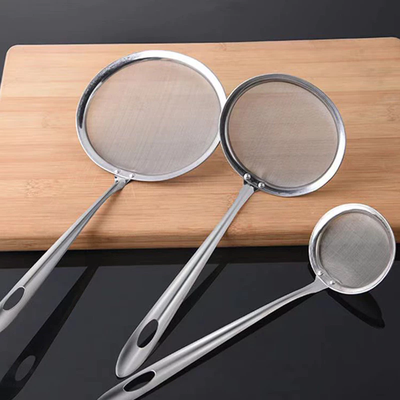 Muỗng vớt cặn bẩn nhà bếp bằng thép không gỉ, đuôi nhọn, muỗng lọc dầu, lưới lọc sữa đậu nành