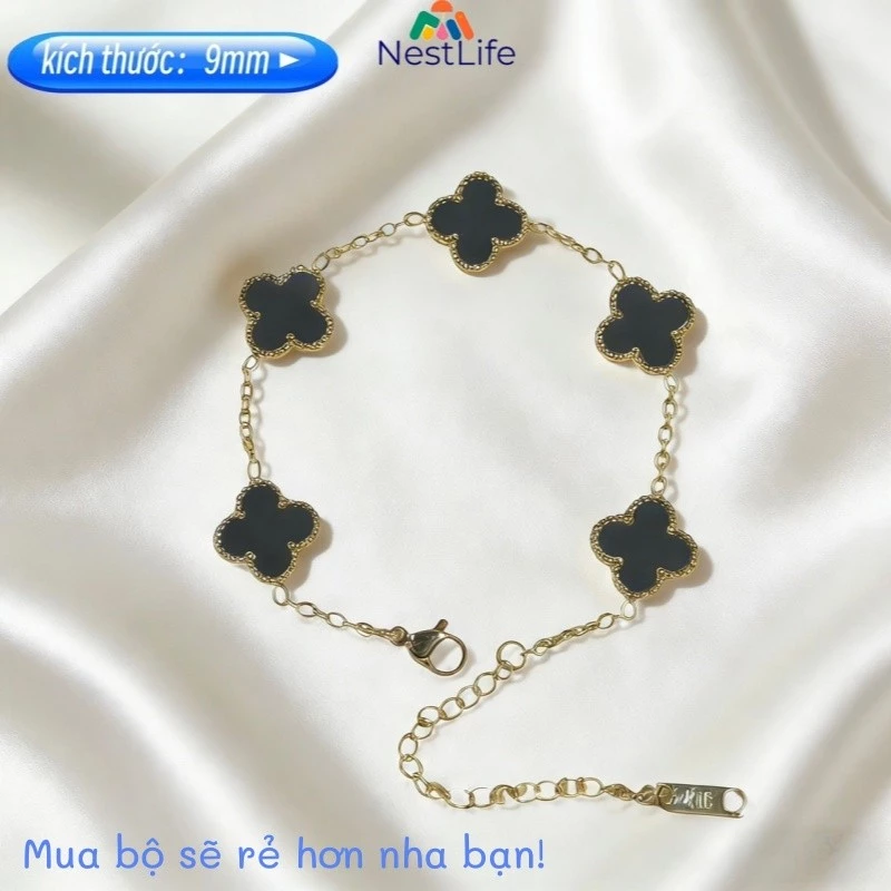 Set trang sức titan phủ vàng 18K hoa cỏ bốn lá may mắn:Thanh lịch,thời thượng,đơn giản mà sang trọng