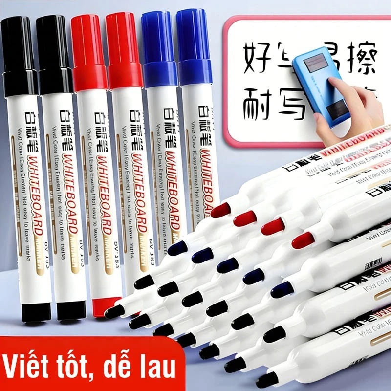 Bút lông viết bảng xoá được siêu sạch, bộ 20 chiếc màu đen xanh, phụ kiện văn phòng tiện lợi và tiết kiệm