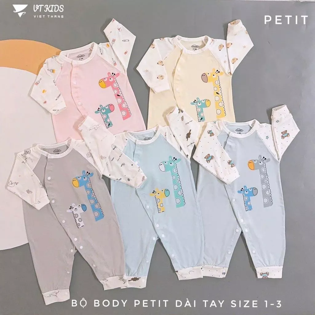 Áo liền quần dài tay cho bé sơ sinh 3-9kg, chất thun mềm mịn, an toàn và tiện lợi cho bé yêu.